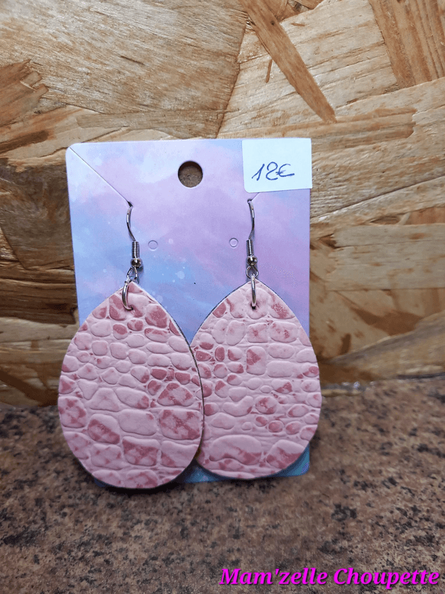 Boucles d'oreilles gouttes bois et simili cuir