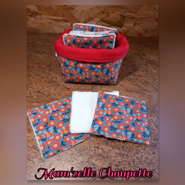 Lot de 12 lingettes avec panière assortie fleurs 
