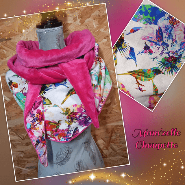 Maxi-châle fuchsia oiseaux